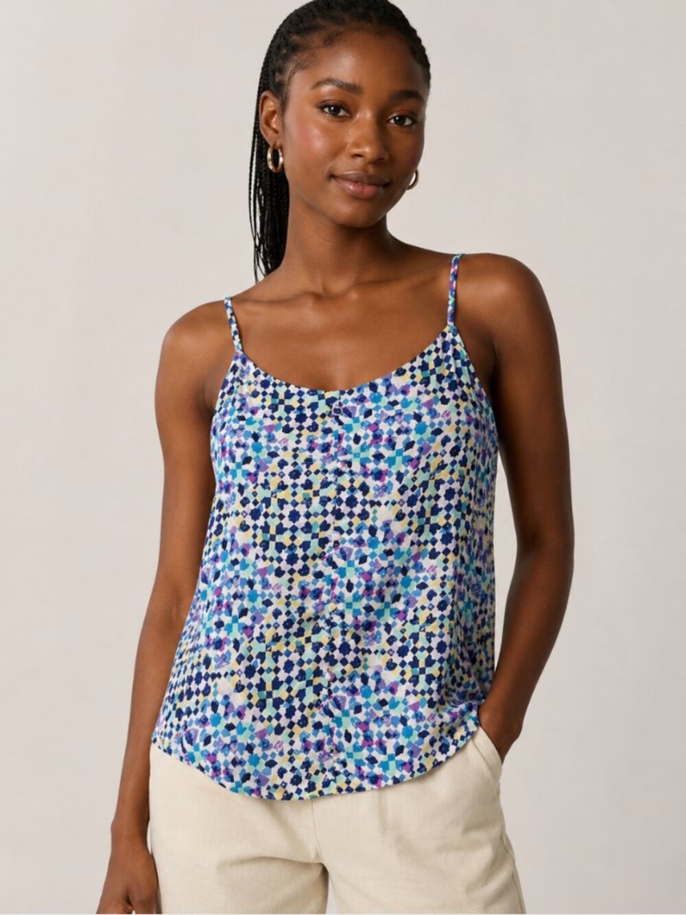 NWOT W5 Blue Multicolor Abstract Print Cami Tank Top Size Large